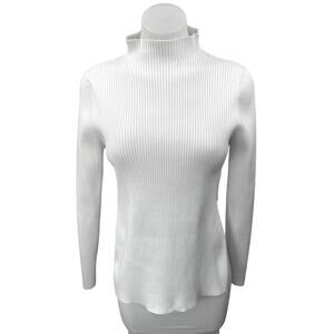 Aritzia Babaton White Rib Knit Mock Neck Crop Back Pullover Sweater Top Size XL